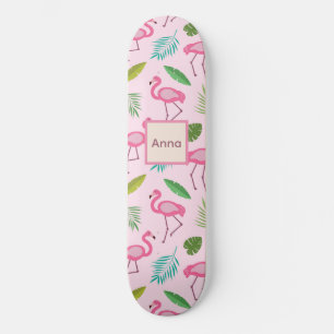 Mooie Roze Flamingo met Tropische Bladeren op maat Skateboard