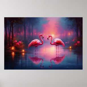 Mooie roze flamingo vogel poster