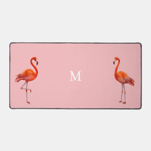 Mooie Roze Flamingo's & Monogram op Licht Koraal Bureaumat