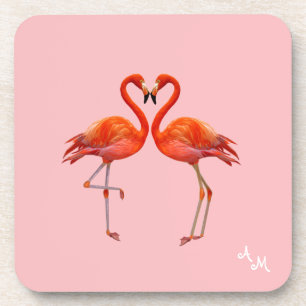Mooie Roze Flamingo's & Monogram op Licht Roze Bier Onderzetter