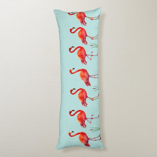 Mooie roze flamingos op lichtblauw lichaamskussen (Achterkant (Verticaal))