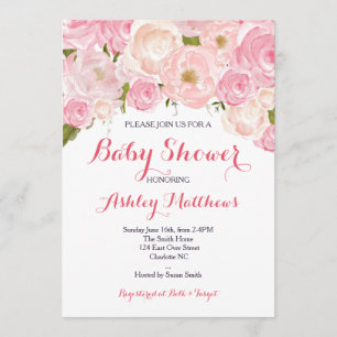 Mooie roze Floral Baby shower Uitnodiging, Baby Kaart