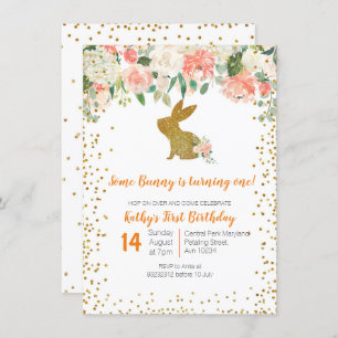 Mooie roze Floral Bunny 1st Birthday Kaart