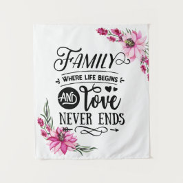 Mooie roze Floral Family Quote Wandkleed