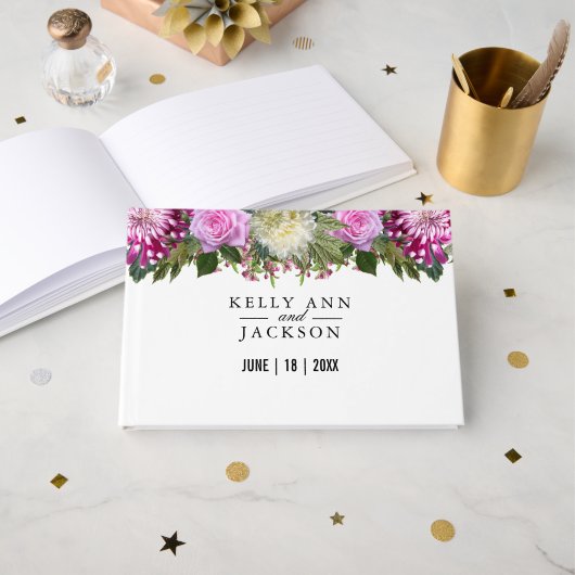 Mooie roze Floral Gastenboek (Voorkant open)