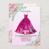 Mooie Roze Formele Quinceañera Dama Uitnodiging (Voorkant / Achterkant)