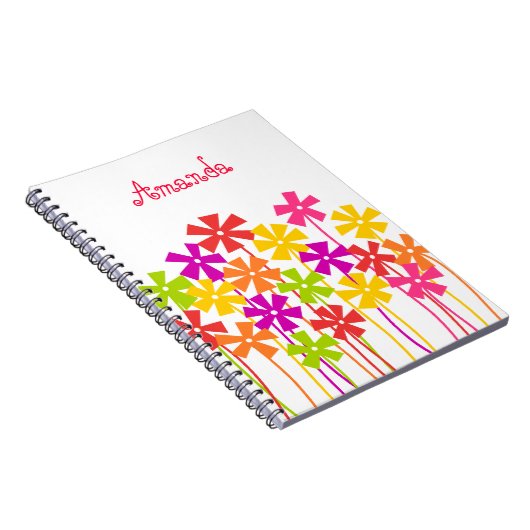 Mooie roze gele oranje simpele bloemen naam notitieboek (Rechterzijde)
