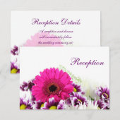 Mooie Roze Gerber-Margriet en Paarse Trouwset Informatiekaartje (Voorkant / Achterkant)