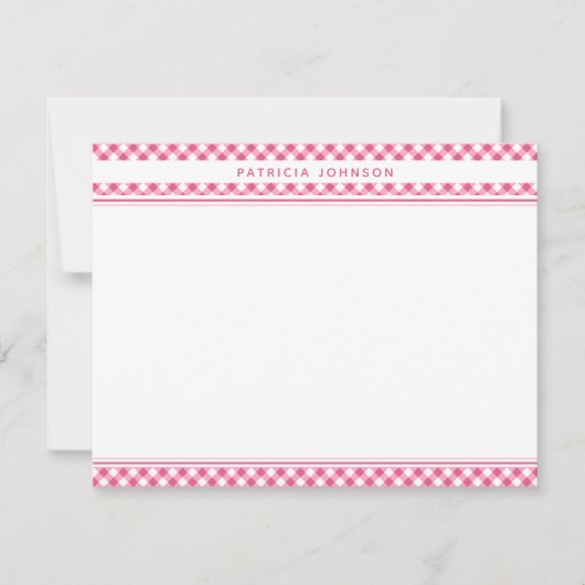 Mooie Roze Gingham Karo Geblokt Persoonlijk Notitiekaartje (Voorkant)