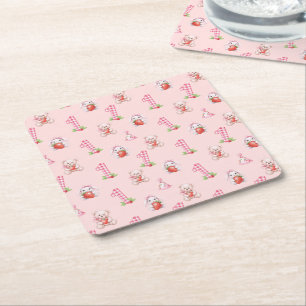 Mooie Roze Gingham, Konijnen en Beren! Vierkante Kartonnen Onderzetter