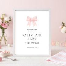 Mooie Roze Gingham Strik Welkom Baby Shower