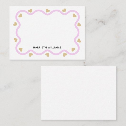 Mooie roze golf rand en gouden hart notitiekaartje (Voorkant / Achterkant)