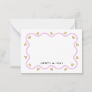 Mooie roze golf rand en gouden hart notitiekaartje