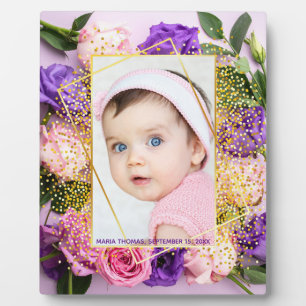 Mooie Roze Gouden Bloemige Waterverf Babymeisje Fo Fotoplaat