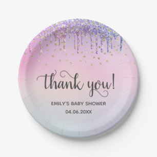 Mooie Roze & Gouden Regenboog Glitter Druppels Bab Papieren Bordje