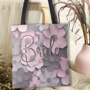 Mooie roze-grijs 3D Poppies Floral Bride Draagtas