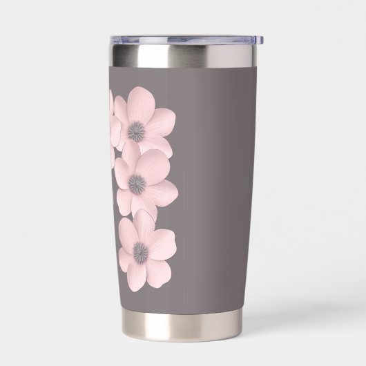 Mooie roze-grijze klaprozen bloemig geïsoleerde drinkbeker (Links)