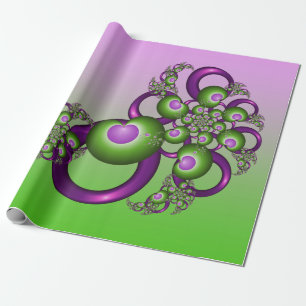 Mooie Roze Groene Harten Moderne Abstracte Fractal Cadeaupapier