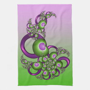 Mooie Roze Groene Harten Moderne Abstracte Fractal Theedoek