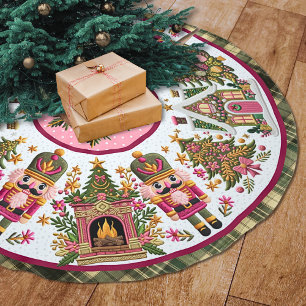 Mooie roze groene notenkraker kerst bedrukt kerstboom rok