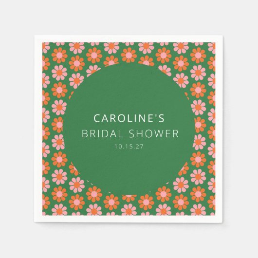 Mooie Roze Groene Retro Bloemen Bruidsfeest Aangep Servet (Voorkant)