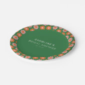 Mooie Roze Groene Retro Bloemen Bruiloft Custom Papieren Bordje (Gekanteld)
