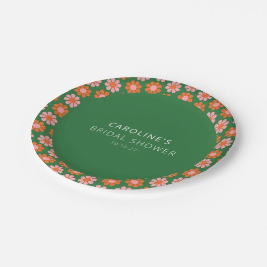 Mooie Roze Groene Retro Bloemen Bruiloft Custom Papieren Bordje (Gekanteld)