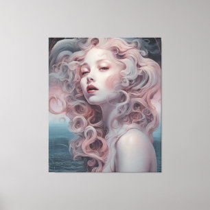 Mooie roze haar zeemeermin canvas afdruk