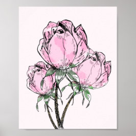 Mooie roze handgetekende Rozen Poster