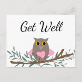 Mooie Roze Hart Uil Tak Snel Beter Script Briefkaart (Voorkant)