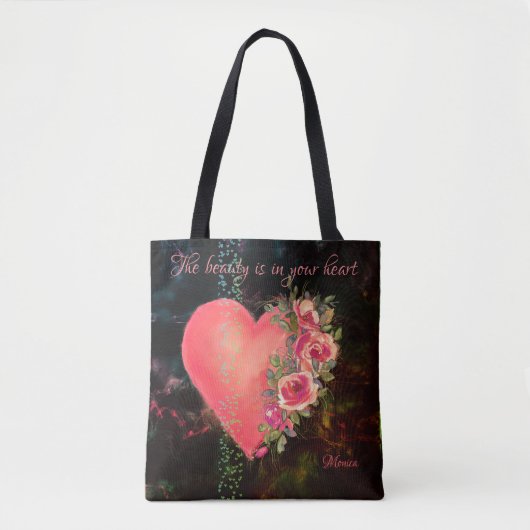 Mooie Roze Hart zwarte Canvas tas (Voorkant)