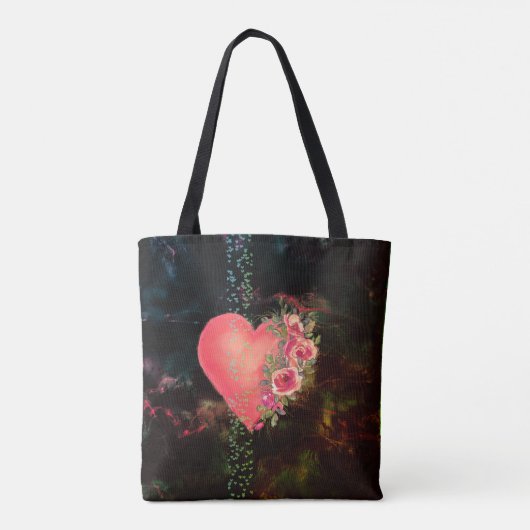 Mooie Roze Hart zwarte Canvas tas (Achterkant)