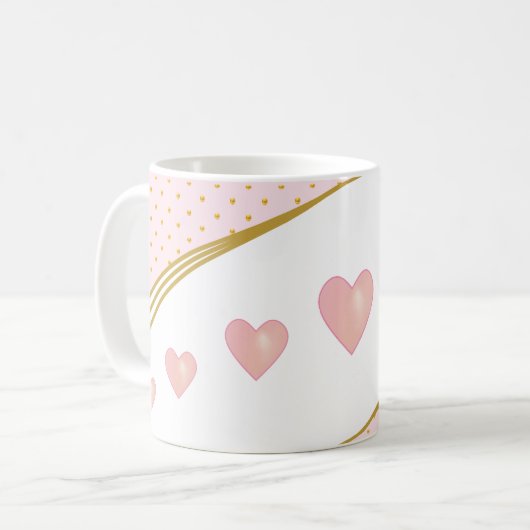 Mooie roze harten en gouden Confetti Koffiemok (Voorkant links)