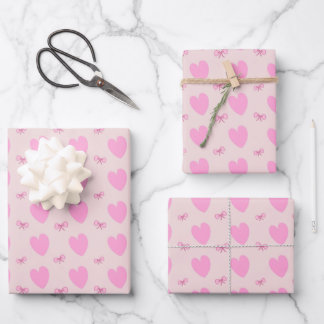 Mooie Roze Harten en Strikken Patroon Inpakpapier Vel
