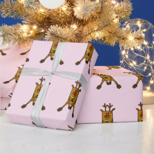 Mooie Roze Herten Tekening Kinderen Kerstmis Cadeaupapier