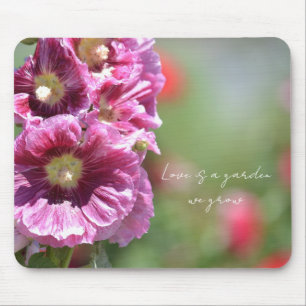 Mooie Roze Hollyhock Bloemen Fotografie Muismat