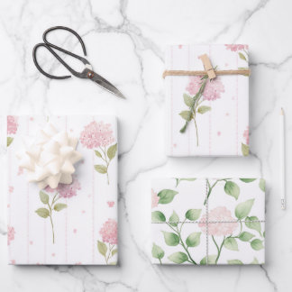 Mooie Roze Hortensia Bloemen Bruidsdouche Inpakpapier Vel