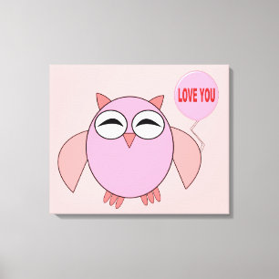 Mooie Roze I Love You Uil Canvasprint Canvas Afdruk