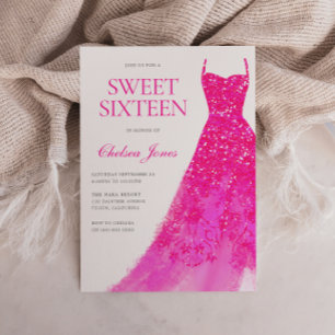 Mooie roze jurk Sweet Sixteen 16 Party Kaart