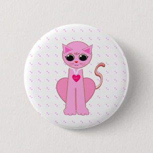 MOOIE ROZE KAT RONDE BUTTON 5,7 CM