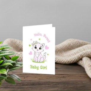 Mooie Roze Kat Welkom Baby Kaart