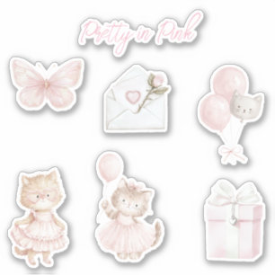 Mooie Roze Katten Ballonnen Vlinder Sticker