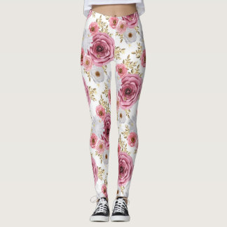 Mooie Roze kleur met Roos bloemontwerp Leggings
