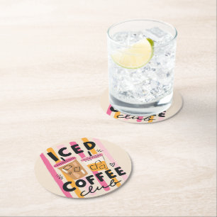Mooie Roze Koffiekopjes Zomer Koffie Design Ronde Kartonnen Onderzetter