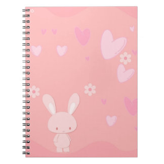 Mooie Roze Konijn met Hartjes Illustratie Notitieb Notitieboek