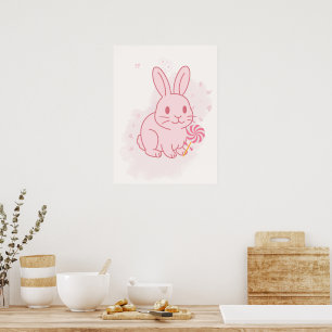 Mooie Roze Konijn Muur Kunst voor de Kinderkamer Poster
