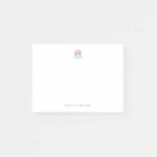 Mooie Roze Kwallen Aangepaste Kindernaam Post-it® Notes (Voorkant)