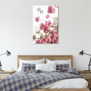 Mooie roze lente bloemen monogram canvas afdruk