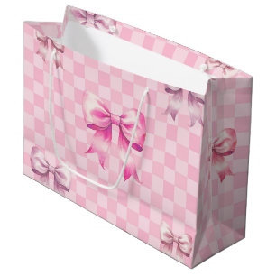 Mooie Roze Lint en Gingham Zoete Meisjesachtige Pa Groot Cadeauzakje