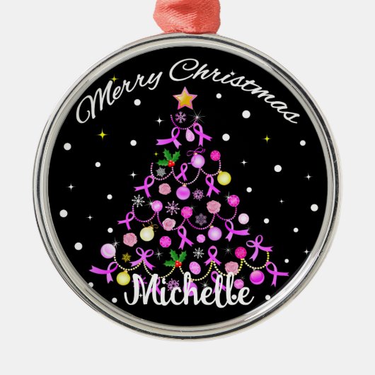 Mooie roze lint kerstboom metalen ornament (Voorkant)